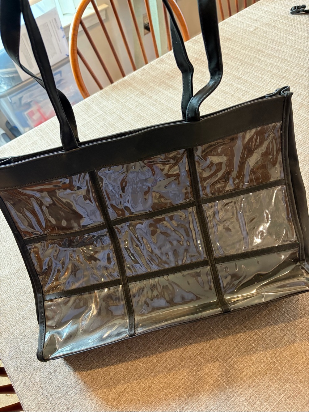 Clear PVC Grid Tote Bag - Black